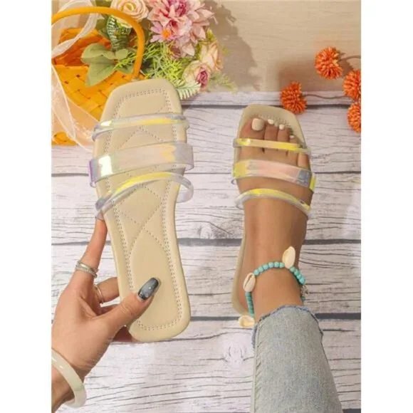 Summer New Comfortable Open Toe Beach Holiday PU Leather Slip-On Sandals